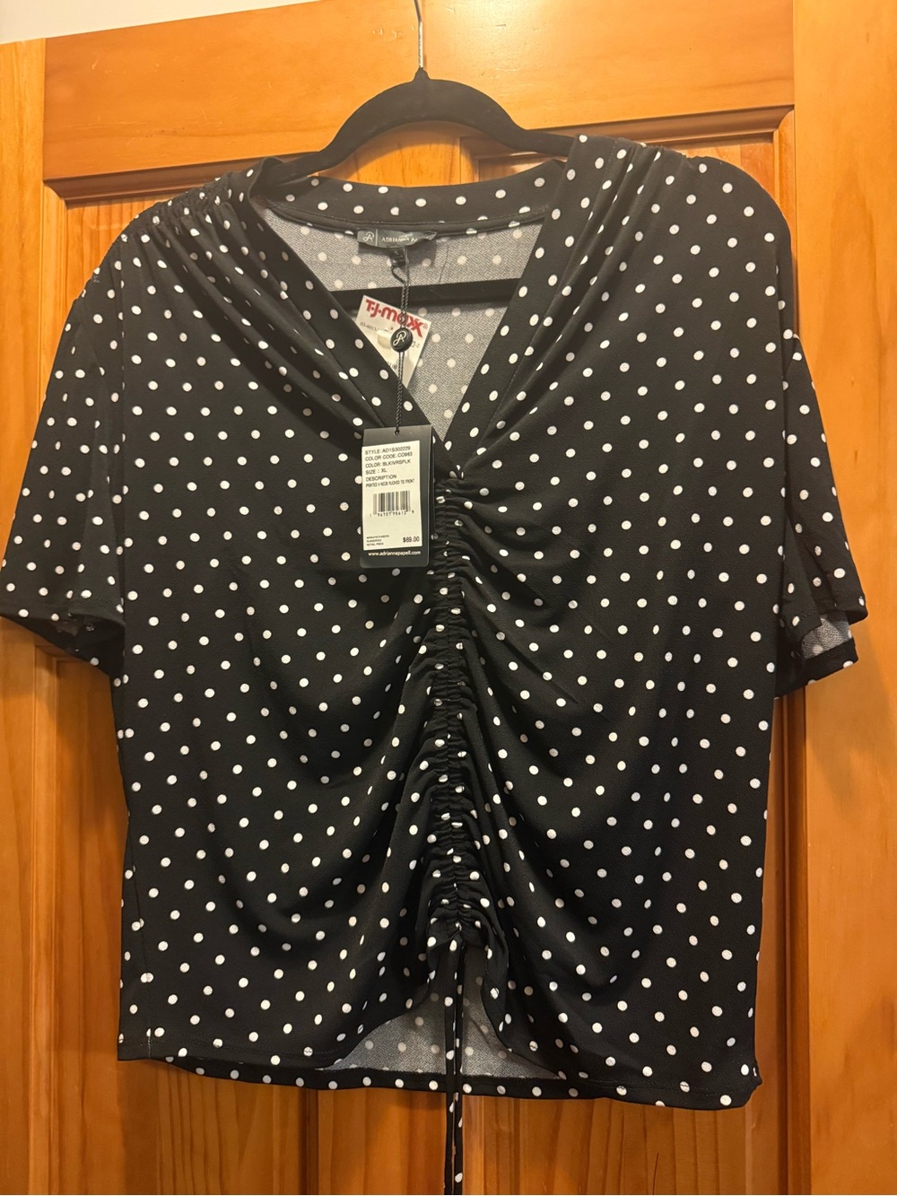Black Polka Dot Ruched Front Top size XL